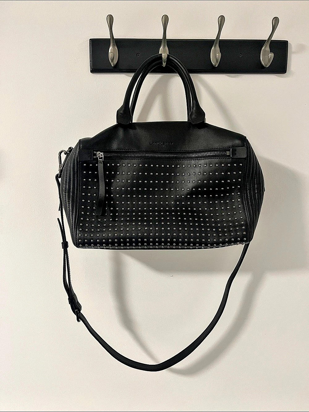 Lancaster Black Studded Leather Satchel